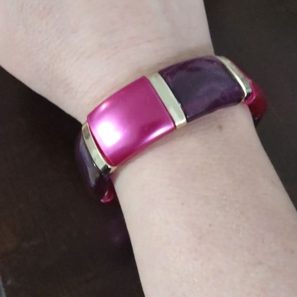 Women's Gold Purple and Pink Stretch Bracelet - Picture 4 of 5